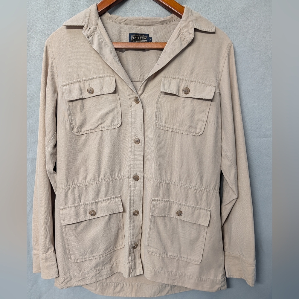 Silk Pendleton Women's Light Tan Utility Jacket Button Up Long Sleeve Size Small